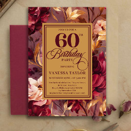 Sophisticated Boho 60th Birthday Maroon Blush Gold 招待状
