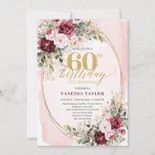 Sophisticated Boho Blush Gold 60th Birthday Invite 招待状 (正面)