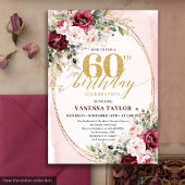 Sophisticated Boho Blush Gold 60th Birthday Invite 招待状