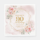 Sophisticated boho blush pink floral 90th birthday スタンダードランチョンナプキン (正面)