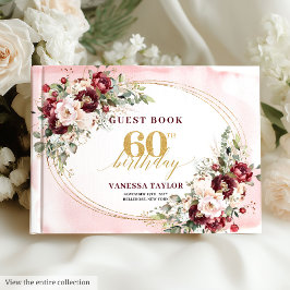 Sophisticated Boho Blush Roses Gold 60th Birthday  ゲストブック