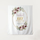 Sophisticated Boho Burgundy Gold 60th Birthday   タペストリー (正面)