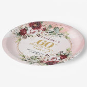 Sophisticated Boho Burgundy Gold Roses 60 Birthday ペーパープレート (アングル)