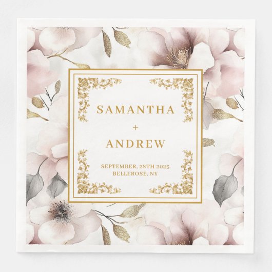 Sophisticated boho dusty pink gold paper napkins (正面)