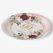 Sophisticated Boho Marsala Blush Gold Roses Plates ペーパープレート (アングル)