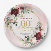 Sophisticated Boho Marsala Blush Gold Roses Plates ペーパープレート (正面)