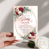 Sophisticated Boho Marsala Floral Gold Baby Shower 招待状