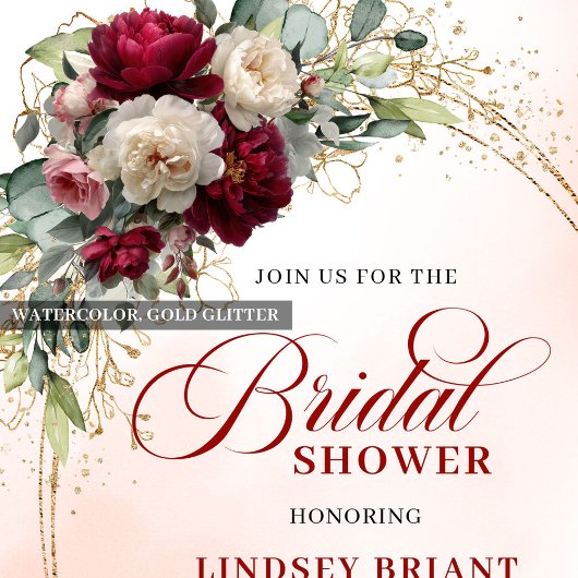 Sophisticated Boho Merlot Roses Gold Bridal Shower 招待状