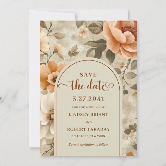 Sophisticated Boho Neutral Beige Sage Save Date 招待状 (正面)