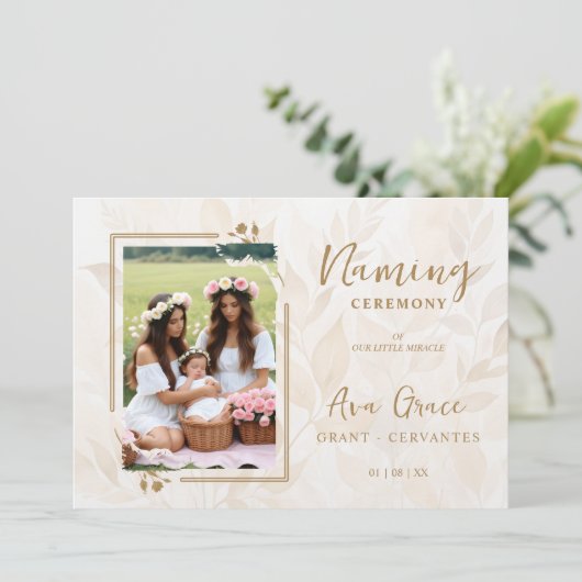 Sophisticated Botanical Gold Frame Photo 招待状 (スタンド正面)