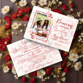 Sophisticated Botanical Red Frame Photo Naming  招待状