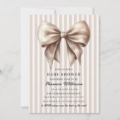 Sophisticated Bow Baby Shower Invite Neutral Strip 招待状 (正面)