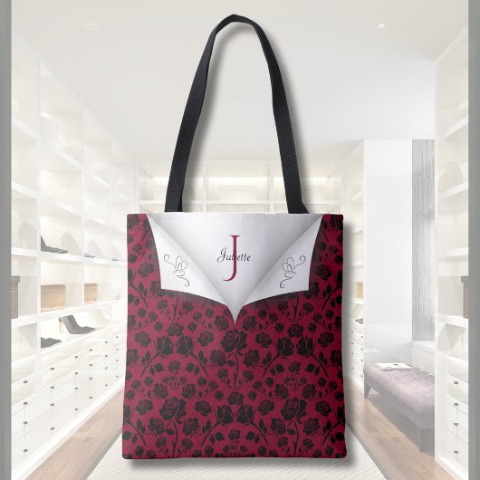 Sophisticated Burgundy and Black Rose Tote  トートバッグ