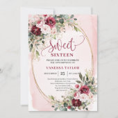 Sophisticated Burgundy Blush Sweet Sixteen Invites 招待状 (正面)