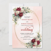 Sophisticated Burgundy Boho Floral Wedding Invite 招待状 (正面)