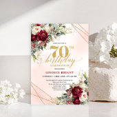 Sophisticated Burgundy Floral Boho 70th Invitation 招待状