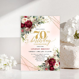 Sophisticated Burgundy Floral Boho 70th Invitation 招待状