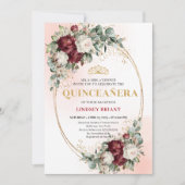 Sophisticated Burgundy Floral Gold Quince Invite 招待状 (正面)