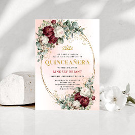 Sophisticated Burgundy Floral Gold Quince Invite 招待状