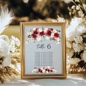 Sophisticated Burgundy Floral Table Number Chart