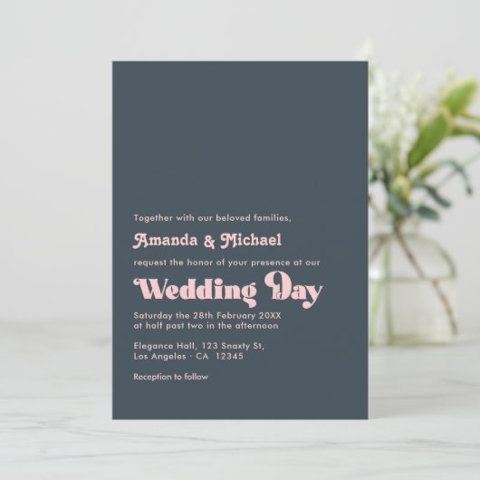 Sophisticated Charcoal & Blush Typography Wedding 招待状 (スタンド正面)