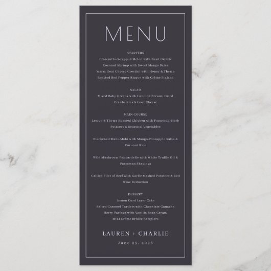 Sophisticated Charcoal Formal Menu メニュー (正面)