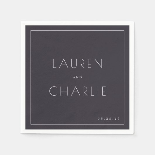 Sophisticated Charcoal Typographic スタンダードカクテルナプキン (正面)