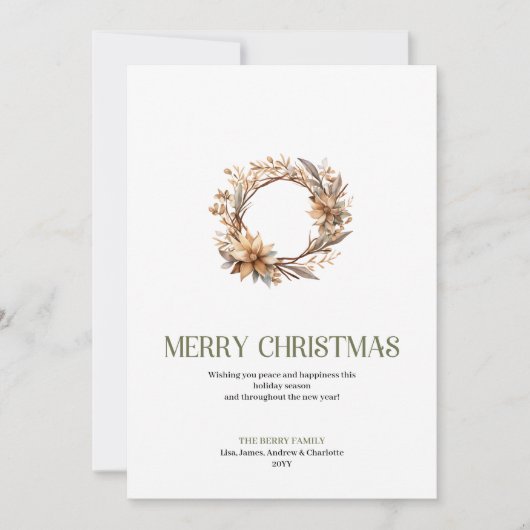 Sophisticated Christmas Ornament Ivory Gold Script シーズンカード (正面)
