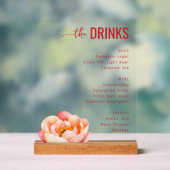 Sophisticated Coral Red Floral Menu Sign アクリルサイン (ニュートラル)