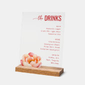 Sophisticated Coral Red Floral Menu Sign アクリルサイン (傾斜)