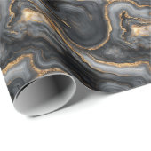 Sophisticated Dark Gray Marbled Gold Waves ラッピングペーパー (ロールコーナー)