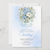 Sophisticated Dusty Blue Floral Digital Wedding 招待状 (正面)