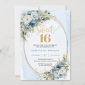 Sophisticated Dusty Blue Gold Sweet Sixteen Invite 招待状 (正面)