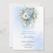Sophisticated Dusty Blue Peony Floral Wedding 招待状 (正面)