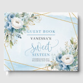 Sophisticated Dusty Blue White Peonies Sweet 16th ゲストブック (正面)