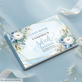 Sophisticated Dusty Blue White Peonies Sweet 16th ゲストブック