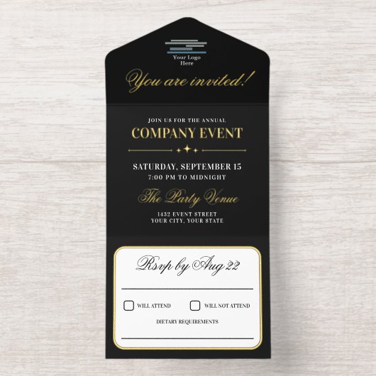 Sophisticated Elegant Corporate Event Logo Gold オールインワン招待状 (内側)