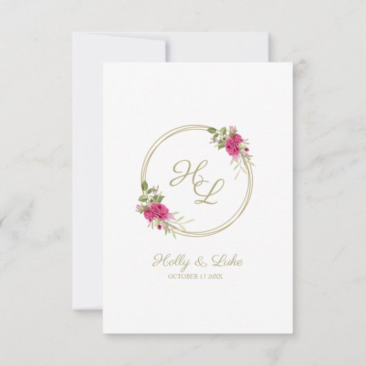 Sophisticated Elegant Pink Floral Wedding Wreath 招待状 (裏面)