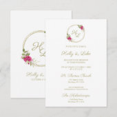 Sophisticated Elegant Pink Floral Wedding Wreath 招待状 (正面/裏面)