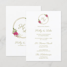 Sophisticated Elegant Pink Floral Wedding Wreath 招待状