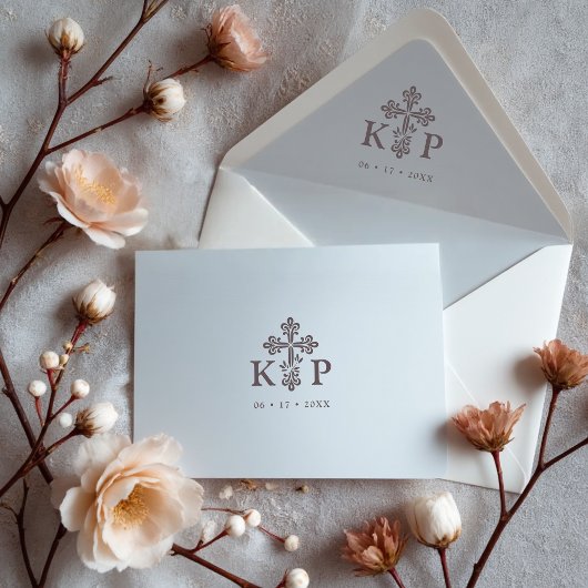 Sophisticated Faith Cross Wedding Initials ラバースタンプ