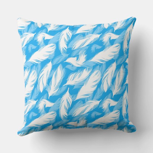Sophisticated Feather Design On A Bright Blue  クッション (裏面)