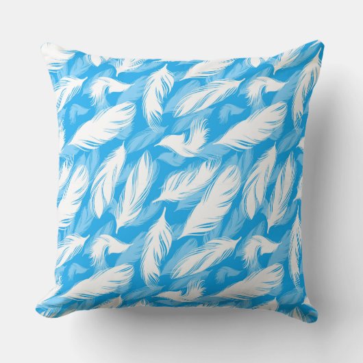 Sophisticated Feather Design On A Bright Blue  クッション (正面)