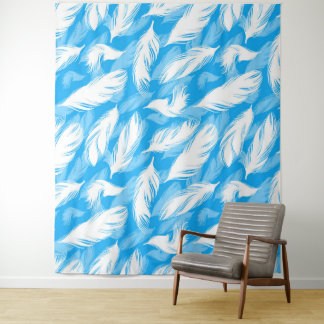 Sophisticated Feather Design On A Bright Blue  タペストリー