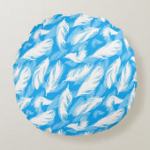 Sophisticated Feather Design On A Bright Blue  ラウンドクッション (正面)