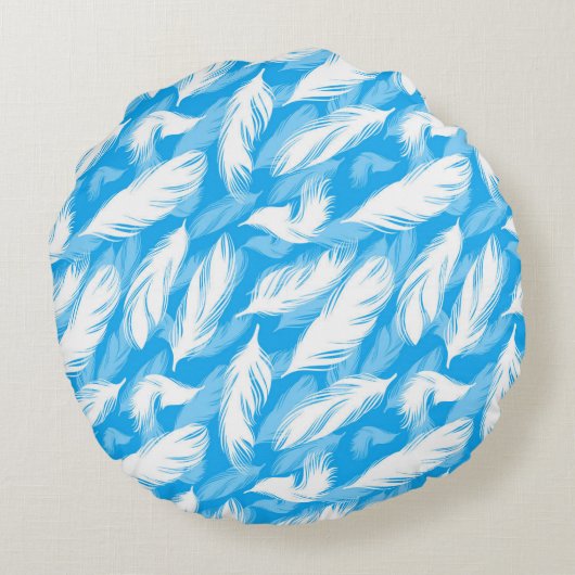 Sophisticated Feather Design On A Bright Blue  ラウンドクッション (裏面)