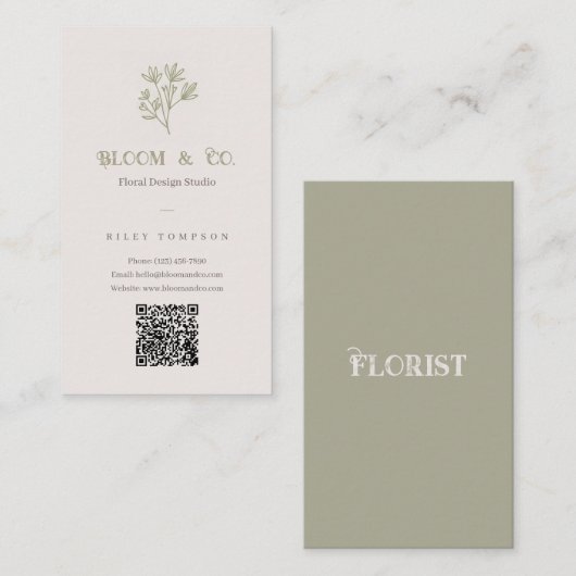 Sophisticated Floral Beige Elegant Minimal Card 名刺 (正面/裏面)