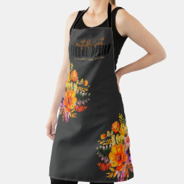 Sophisticated Floral Design Black Orange Flowers  エプロン