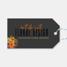 Sophisticated Floral Design Black Orange Flowers  ギフトタグ