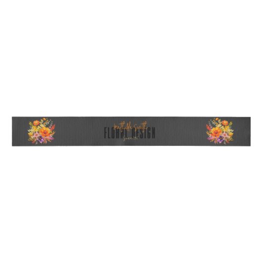 Sophisticated Floral Design Black Orange Flowers  グログランリボン (正面)